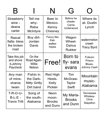 country Bingo Card