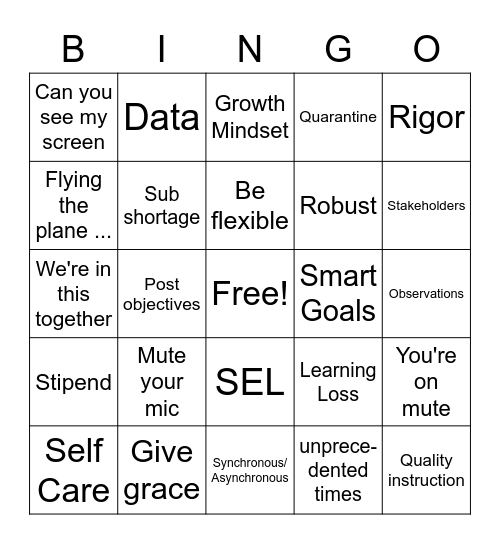 Staff Meeting Bingo Card