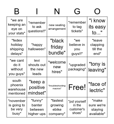 lectric company meeting cliches Bingo Card