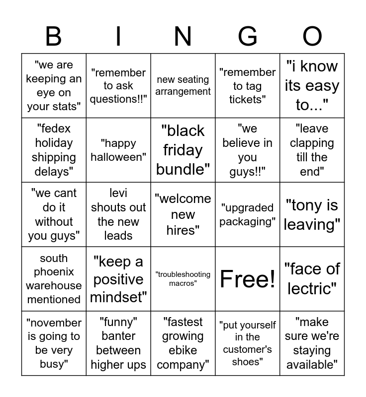 lectric company meeting cliches Bingo Card