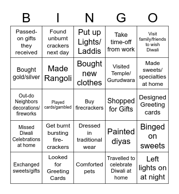 Diwali Bingo Card