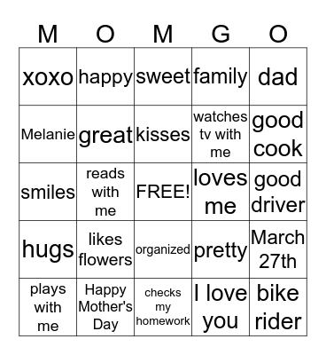 MOMGO Bingo Card