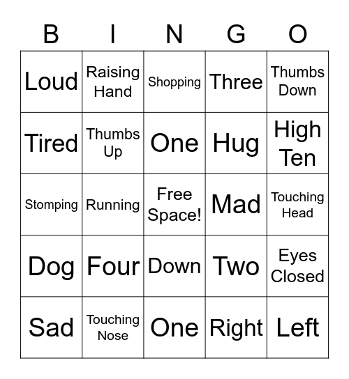 Nonverbal Bingo Card