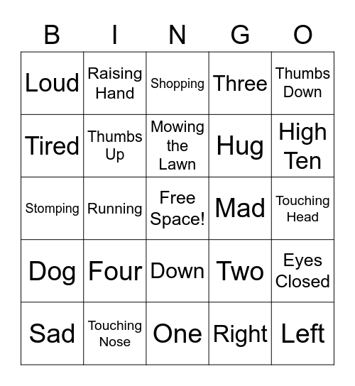 Nonverbal Bingo Card