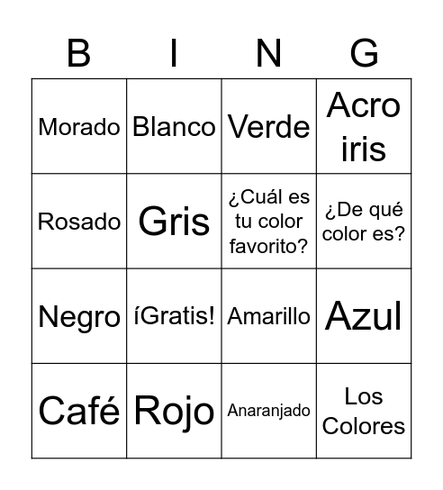 Los Colores - 4th and 5th Bingo Card