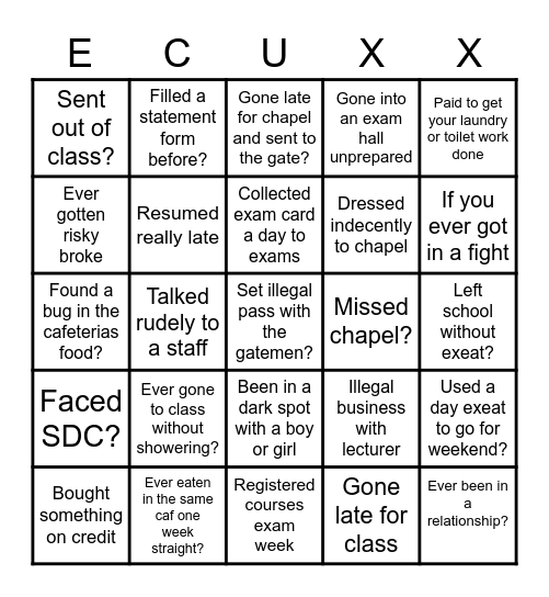 Edwin Clark university Bingo Card