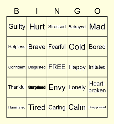 Emotions Charades/Bingo Card