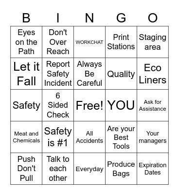 GSF Safety Bingo Card