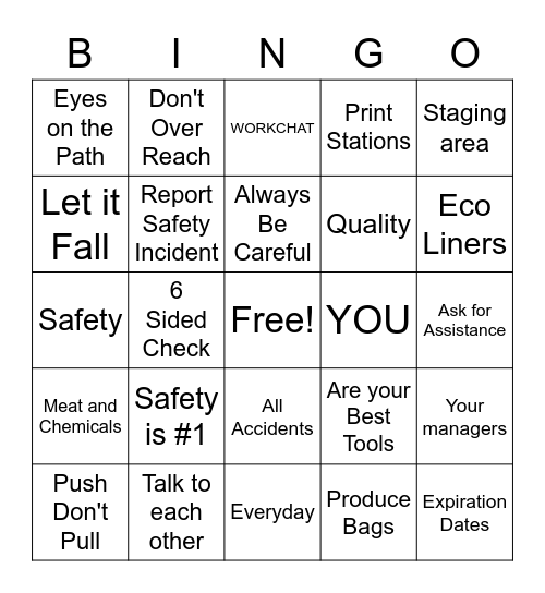 GSF Safety Bingo Card