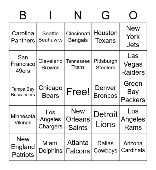 NFL BINGO Card