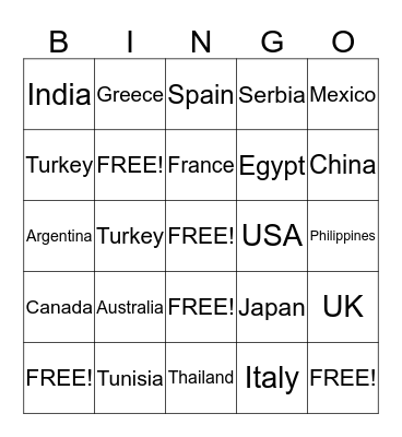 Foods of the World Bingo Card