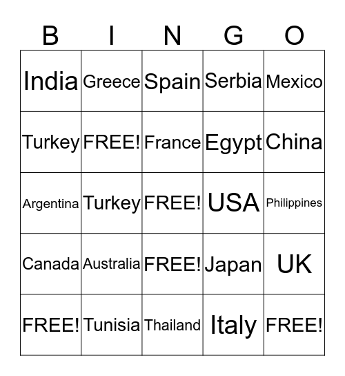 Foods of the World Bingo Card