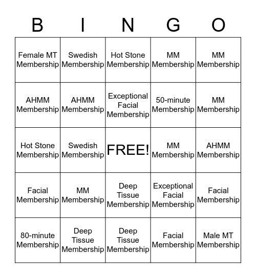 Hand & Stone Membership Bingo! Bingo Card