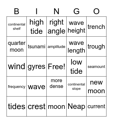 Waves and Tides Review Bingo Card