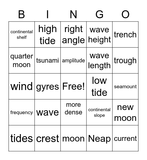 Waves and Tides Review Bingo Card