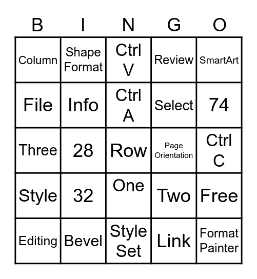 MS Word Review Bingo Card