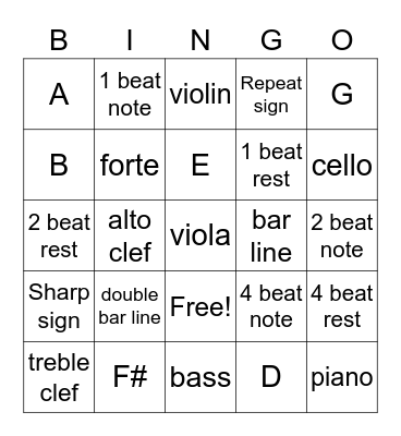 Orchestra Bingo! Bingo Card