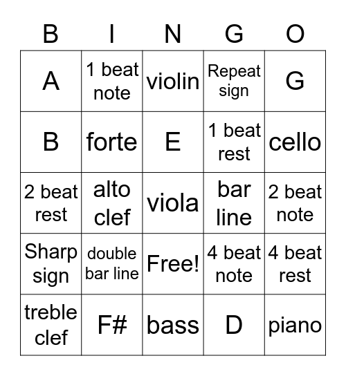 Orchestra Bingo! Bingo Card