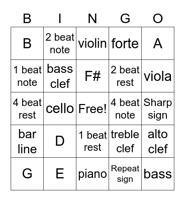 Orchestra Bingo! Bingo Card