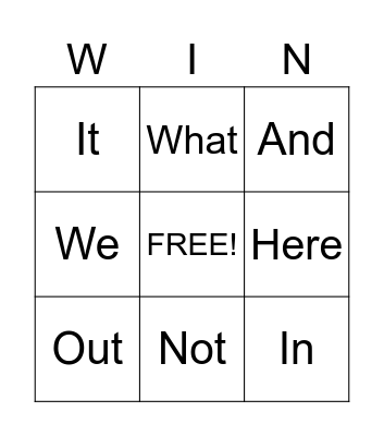 Sight Words Bingo Card