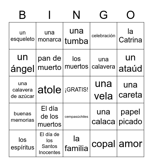 El día de los Muertos Bingo Card