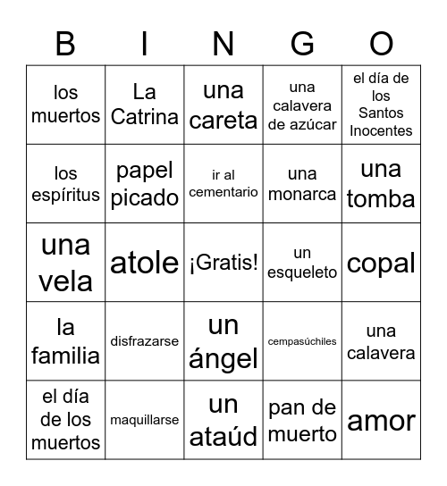 El día de los muertos Bingo Card