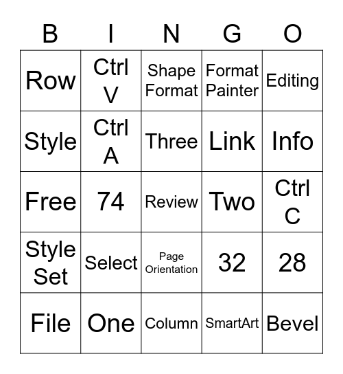 MOS Test Review Bingo Card