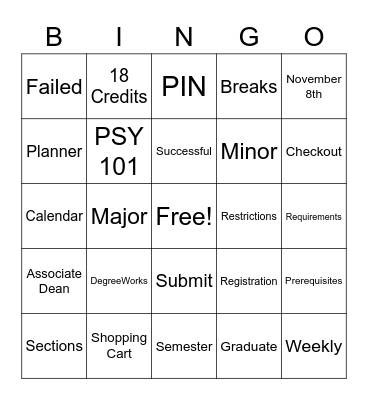 Registration Bingo Card