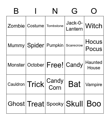 Halloween Bingo Card