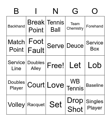 WB Tennis Bingo Card