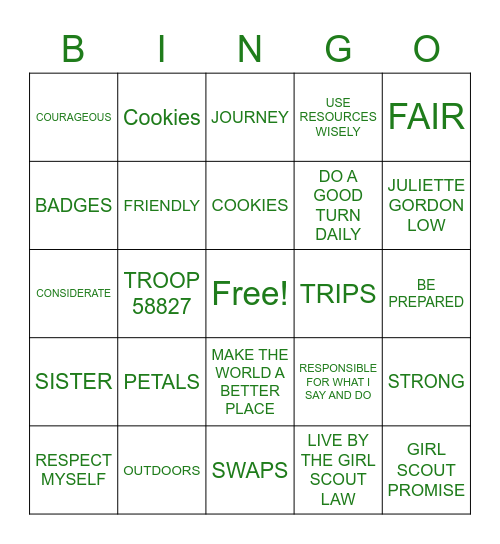 GIRL SCOUTS Bingo Card