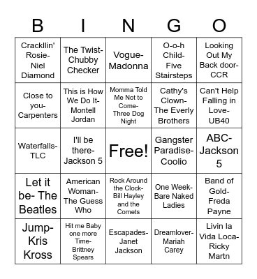 Decades 1 Bingo Card