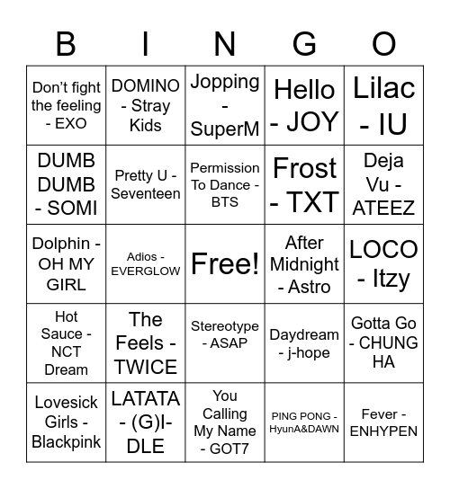 K-Pop Club! Bingo Card
