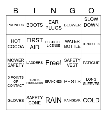 GROUNDS SAFETY BINGO Card