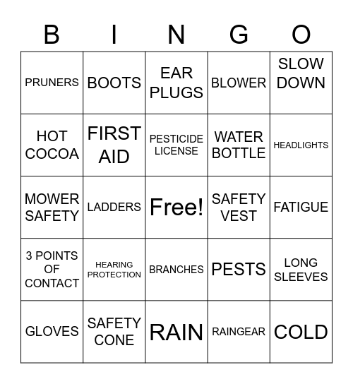 GROUNDS SAFETY BINGO Card