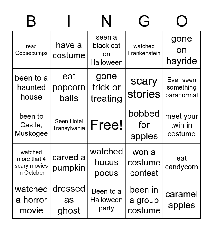 Halloween Bingo Card