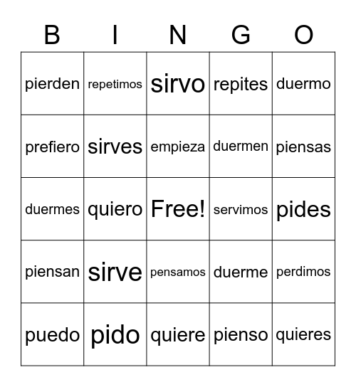 2.2 Boot Verbs Bingo Card