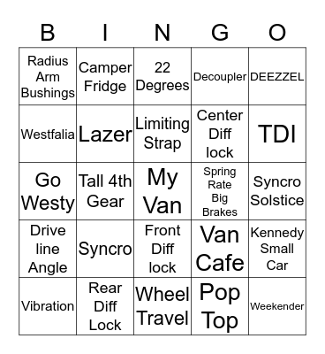 Syncro Bingo Card