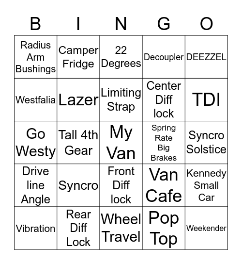 Syncro Bingo Card