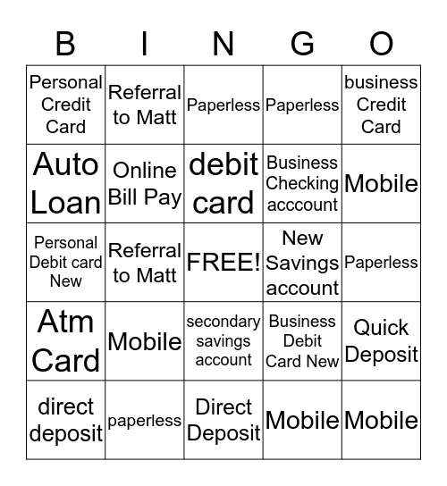 Performance Level One Bingo Card