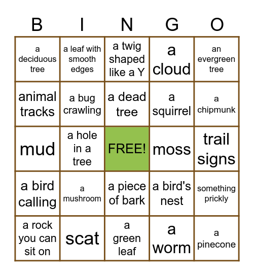 HIKING BINGO Card