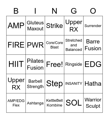 Group Fitness BINGO Card