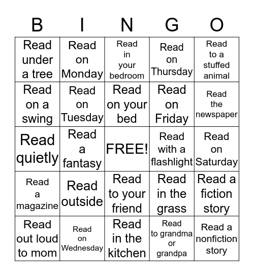 Reading Bingo May - 15 minutes for each box Bingo Card