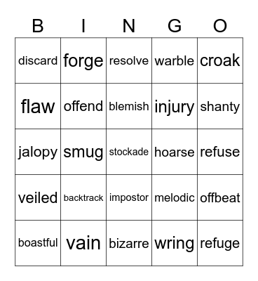 4th Grade WordMasters Bingo Card