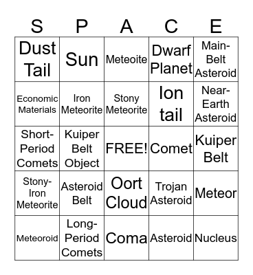 Small Bodies in the Solar System  Bingo Card
