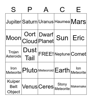 Small Bodies in the Solar System  Bingo Card
