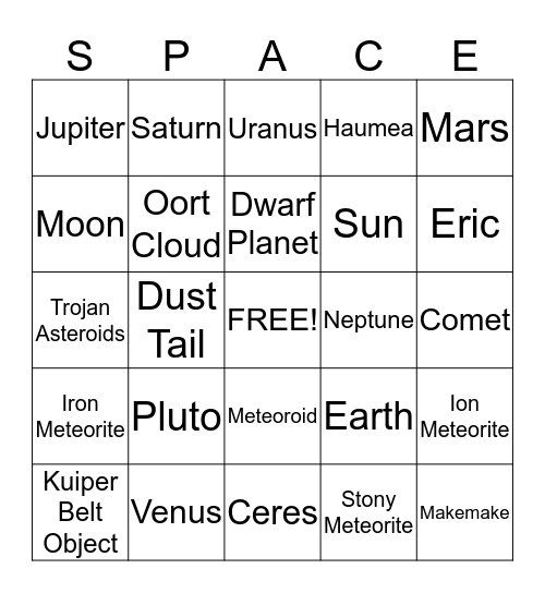 Small Bodies in the Solar System  Bingo Card