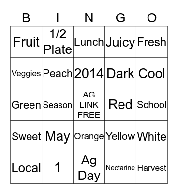 AG LINK - FACTS ABOUT FOOD Bingo Card