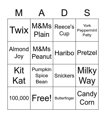 Carroll Candy Bingo Card