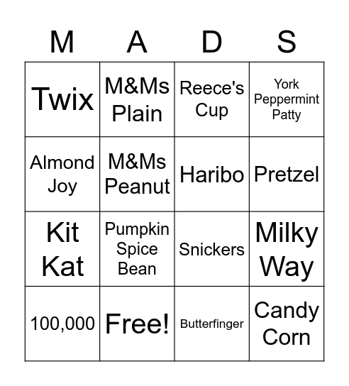 Carroll Candy Bingo Card